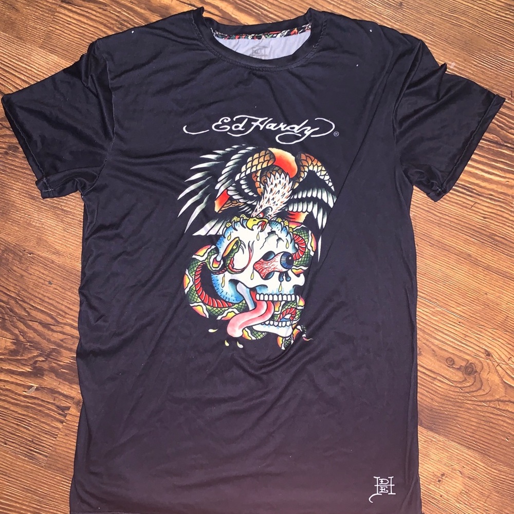 Ed Hardy womens large short sleeve t-shirt black tee Y2K